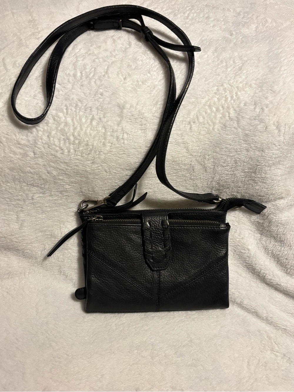 Lucky Brand Black Leather Crossbody Bag with Braided Accent